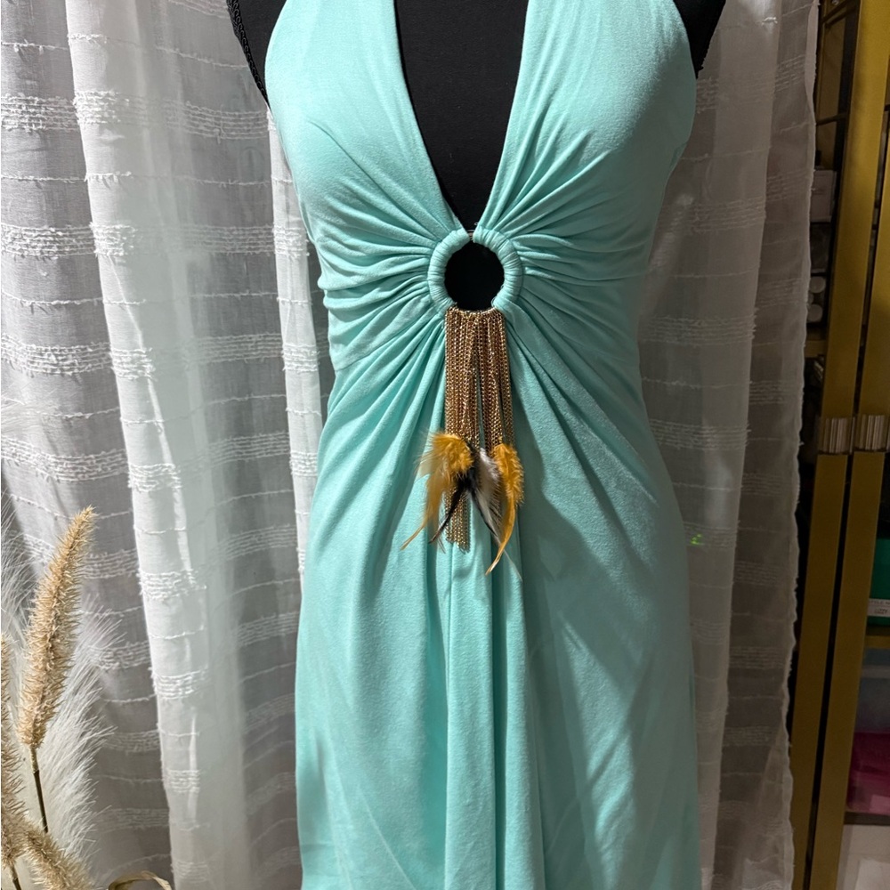 Sky Aqua Backless Halter Dress